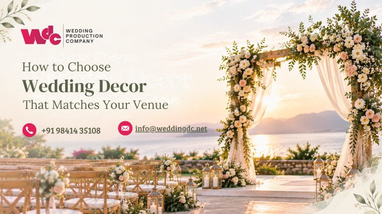 Wedding decor matching a beautiful outdoor wedding venue with floral arch and elegant aisle setup