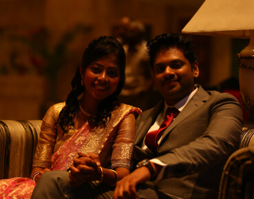 Kamlesh and Tripati at their evening wedding celebration in Chennai, planned by WDC wedding planners