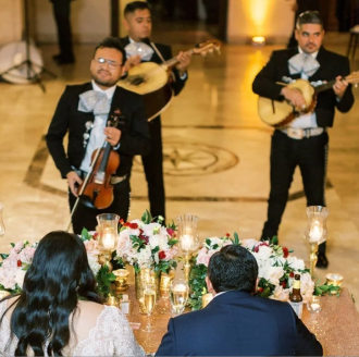 Live music band for wedding with violin and guitar players performing for the couple